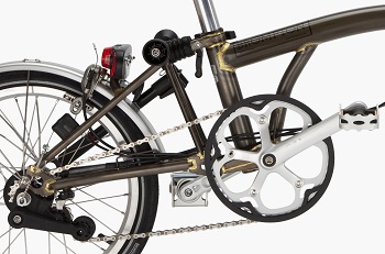 Closeup of Brompton rear triangle and main frame