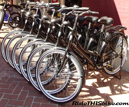 Among our bikes for rent are Dutch style bicycles with lights
