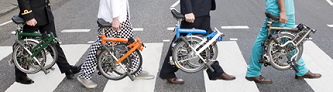 Bromptons crossing Abbey Road Beatles style